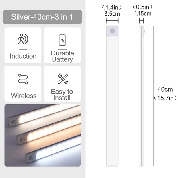 Under Cabinet Lights LED Motion Sensor Night Light Thin Rechargeable Dimmable Lamps Kitchen Cabinet Bedroom Wardrobe Lighting